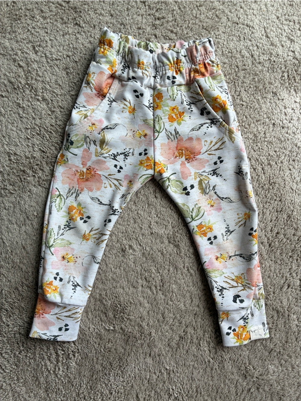 Bear & Roo Floral Peach & Yellow Jogger Pants - Custom handmade in Canada